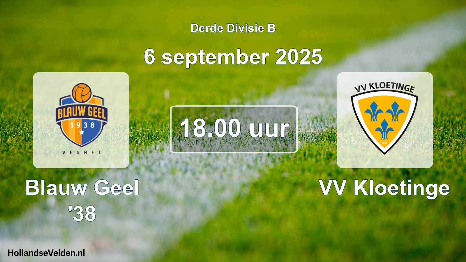 Geplande wedstrijd: Blauw Geel '38 - VV Kloetinge (6 september 2025)