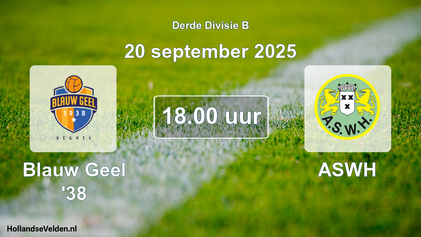 Geplande wedstrijd: Blauw Geel '38 - ASWH (20 september 2025)