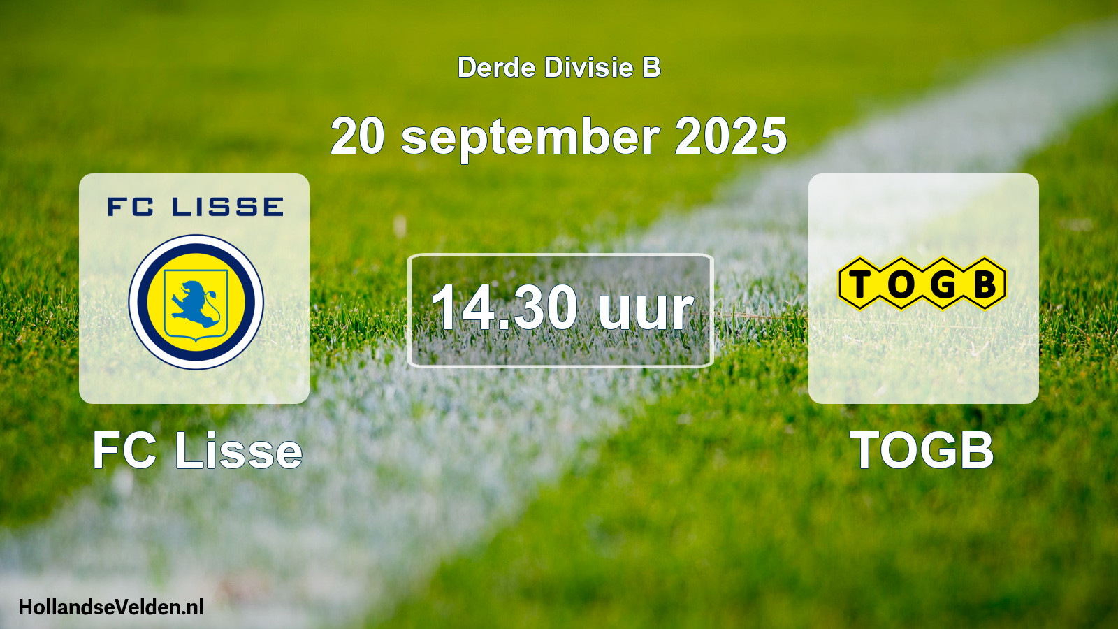 Geplande wedstrijd: FC Lisse - TOGB (20 september 2025)