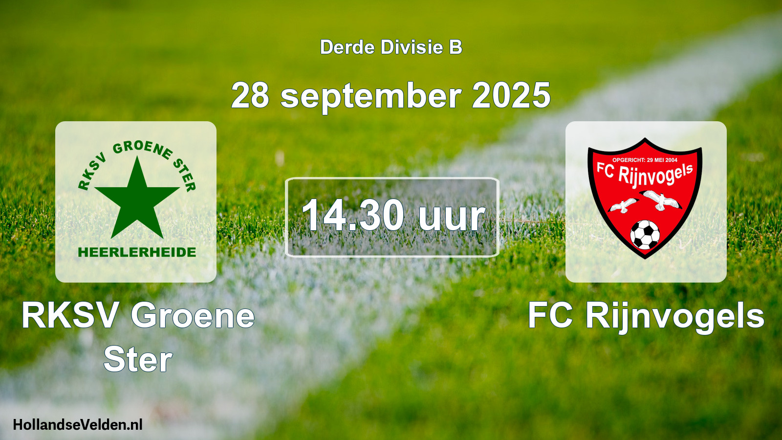 Geplande wedstrijd: RKSV Groene Ster - FC Rijnvogels (28 september 2025)