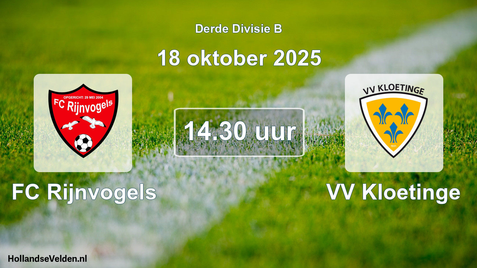 Geplande wedstrijd: FC Rijnvogels - VV Kloetinge (18 oktober 2025)