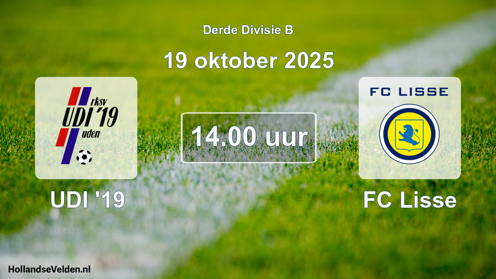 Geplande wedstrijd: UDI '19 - FC Lisse (19 oktober 2025)
