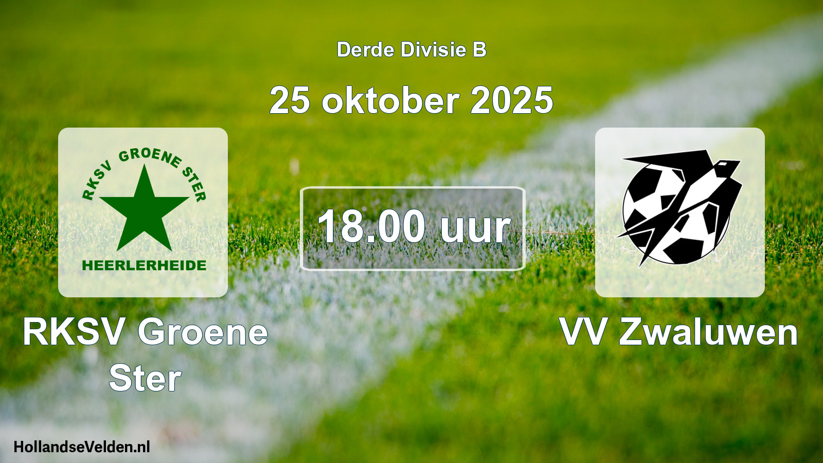 Geplande wedstrijd: RKSV Groene Ster - VV Zwaluwen (25 oktober 2025)