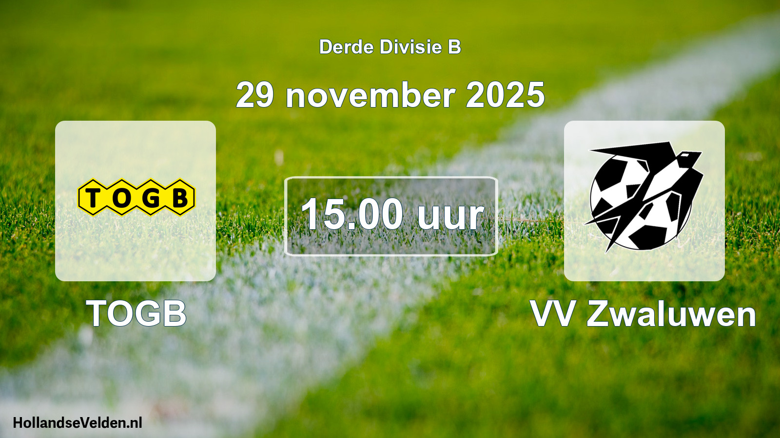 Geplande wedstrijd: TOGB - VV Zwaluwen (29 november 2025)