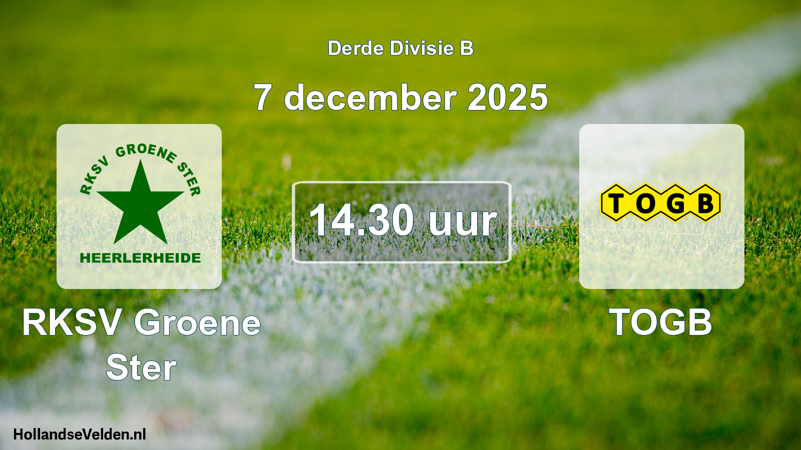Geplande wedstrijd: RKSV Groene Ster - TOGB (7 december 2025)