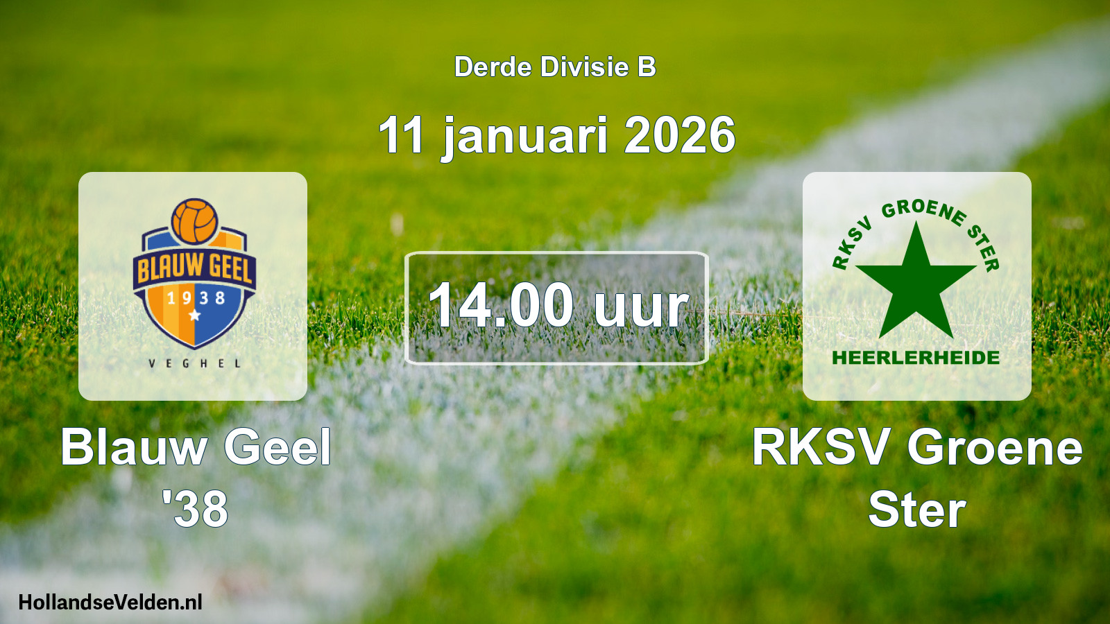Geplande wedstrijd: Blauw Geel '38 - RKSV Groene Ster (11 januari 2026)