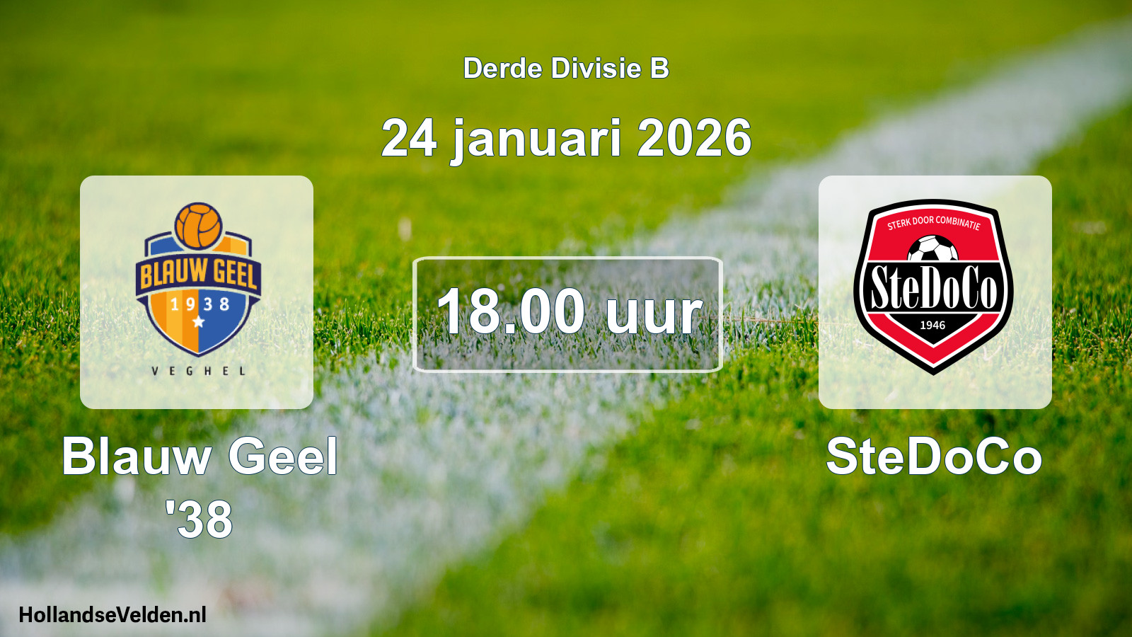 Geplande wedstrijd: Blauw Geel '38 - SteDoCo (24 januari 2026)