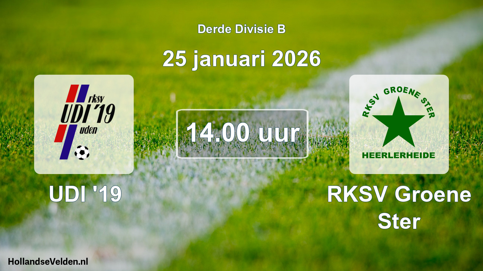Geplande wedstrijd: UDI '19 - RKSV Groene Ster (25 januari 2026)