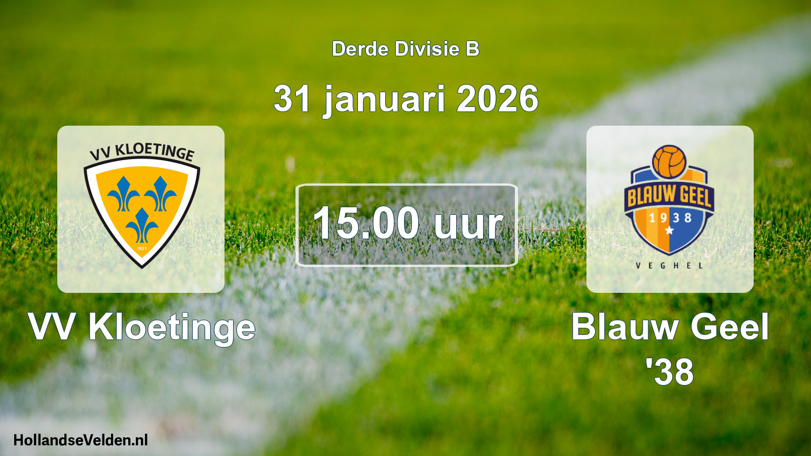 Geplande wedstrijd: VV Kloetinge - Blauw Geel '38 (31 januari 2026)