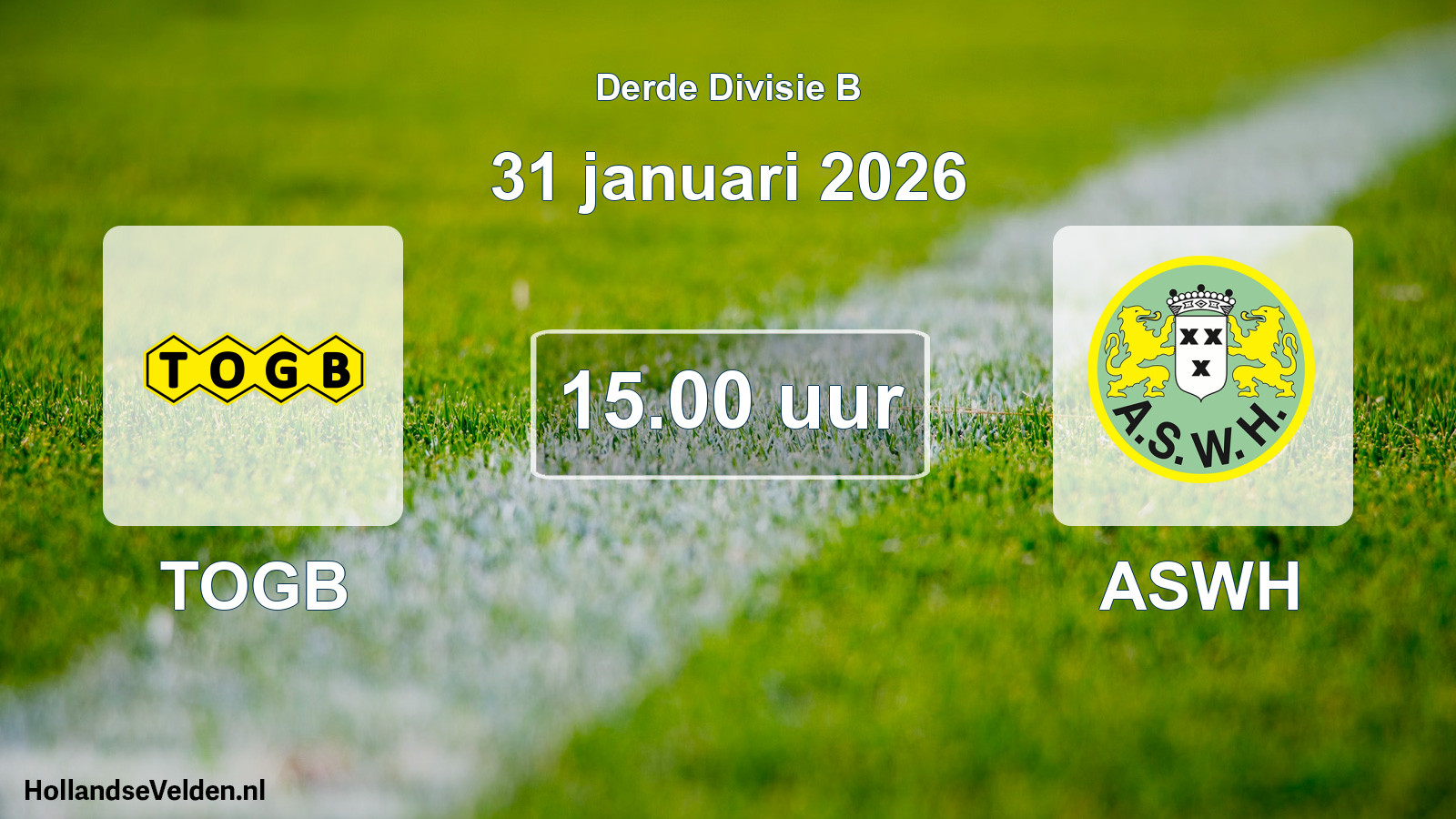 Geplande wedstrijd: TOGB - ASWH (31 januari 2026)