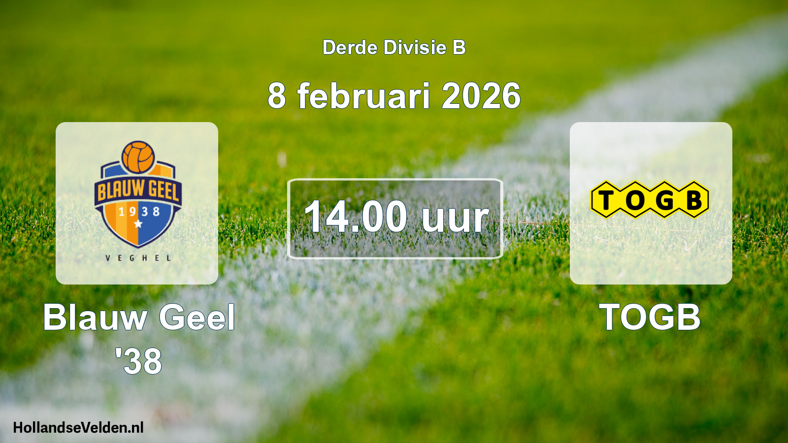 Geplande wedstrijd: Blauw Geel '38 - TOGB (8 februari 2026)