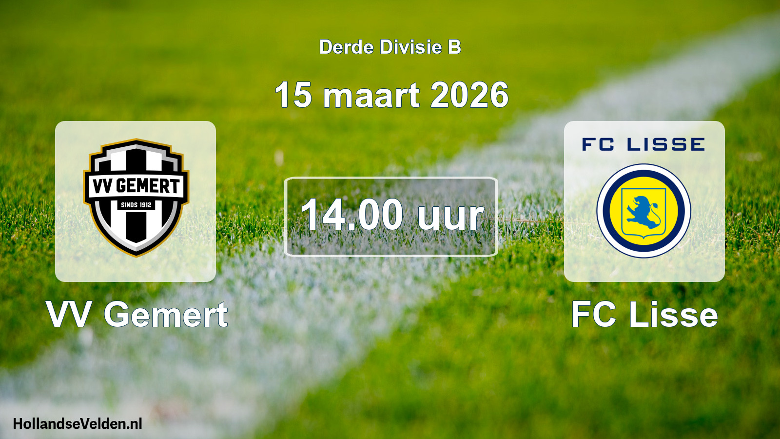 Geplande wedstrijd: VV Gemert - FC Lisse (15 maart 2026)