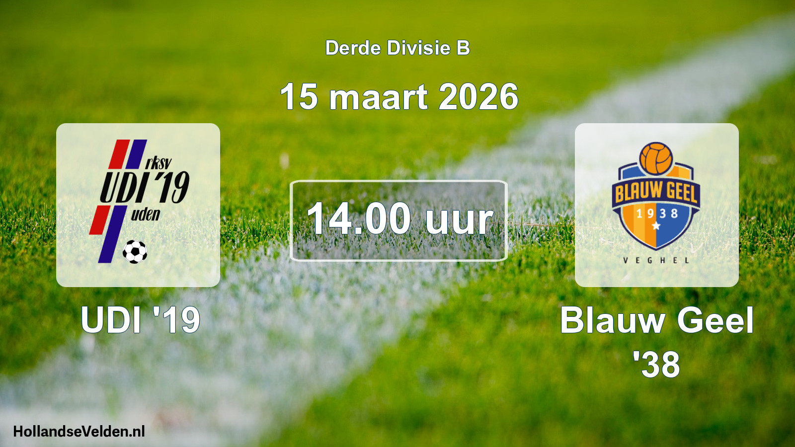 Geplande wedstrijd: UDI '19 - Blauw Geel '38 (15 maart 2026)