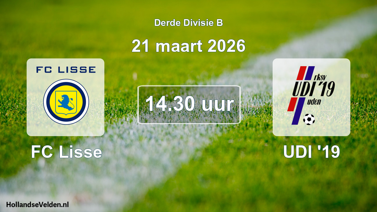 Geplande wedstrijd: FC Lisse - UDI '19 (21 maart 2026)