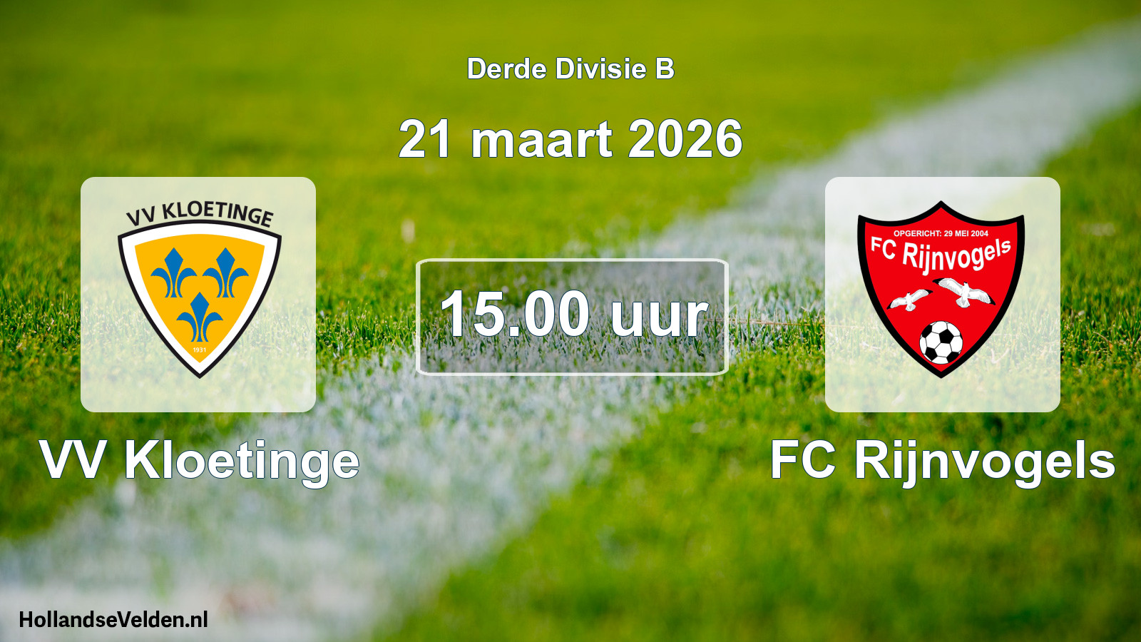 Geplande wedstrijd: VV Kloetinge - FC Rijnvogels (21 maart 2026)