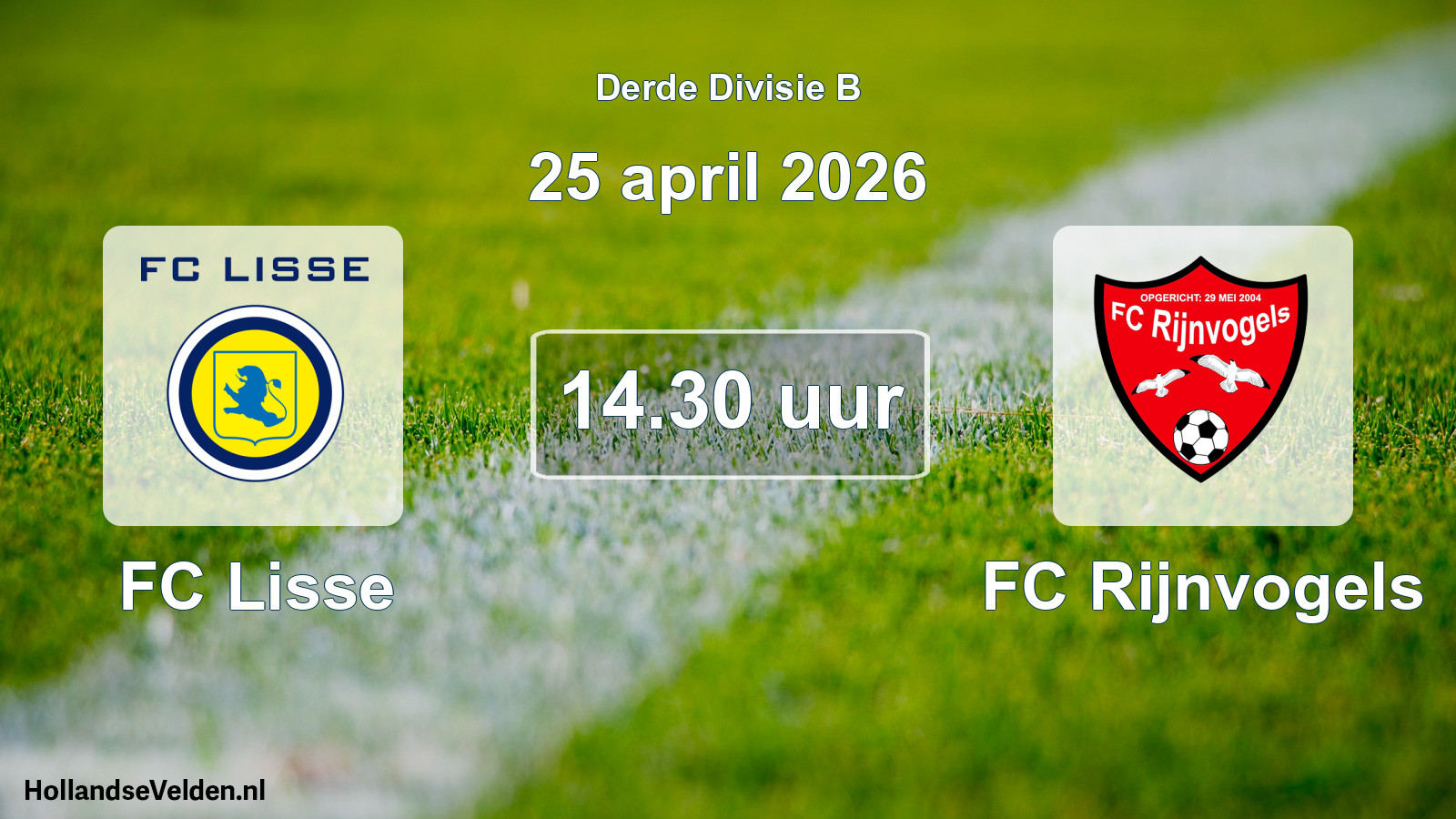 Geplande wedstrijd: FC Lisse - FC Rijnvogels (25 april 2026)