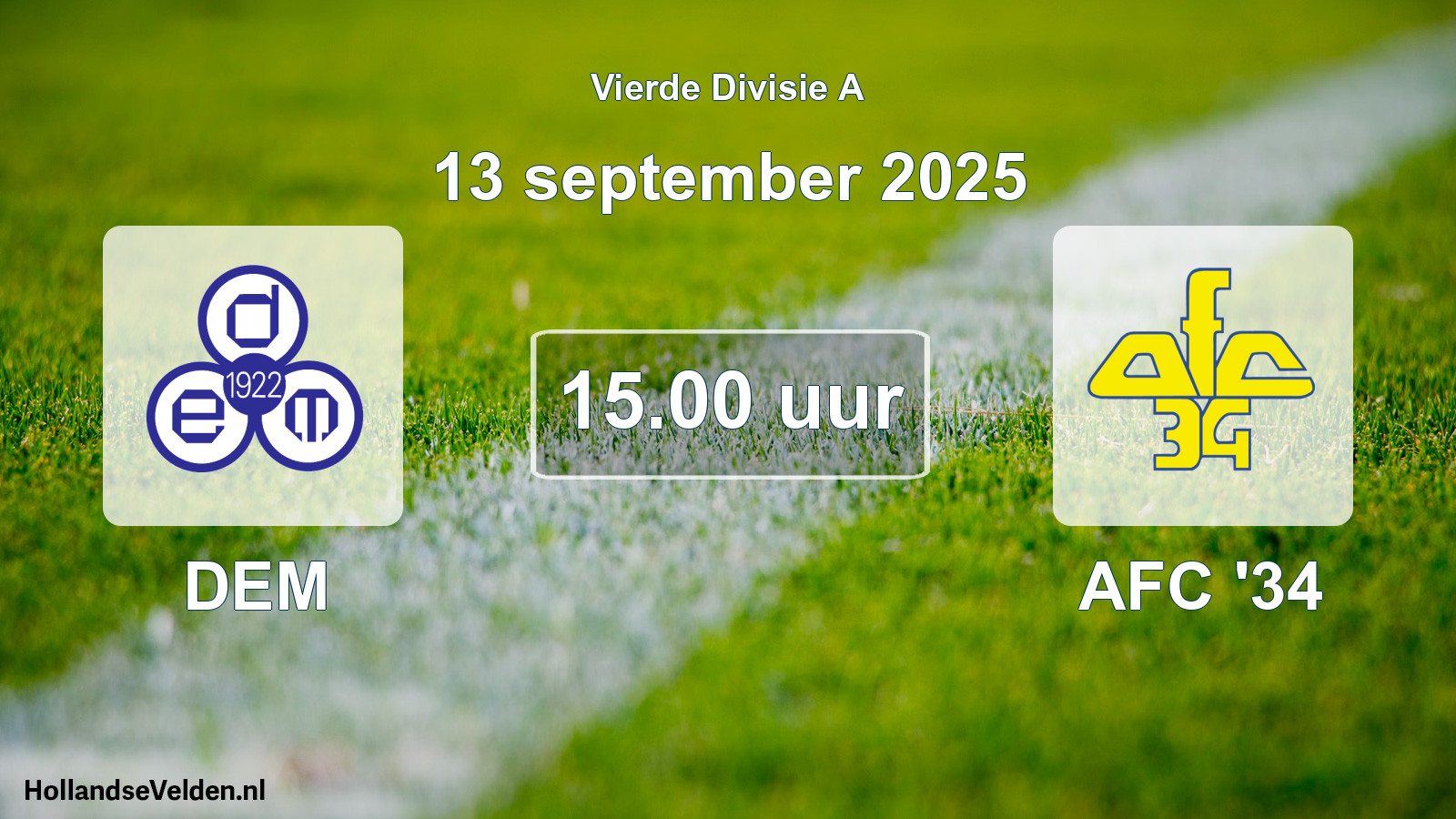 Geplande wedstrijd: DEM - AFC '34 (13 september 2025)