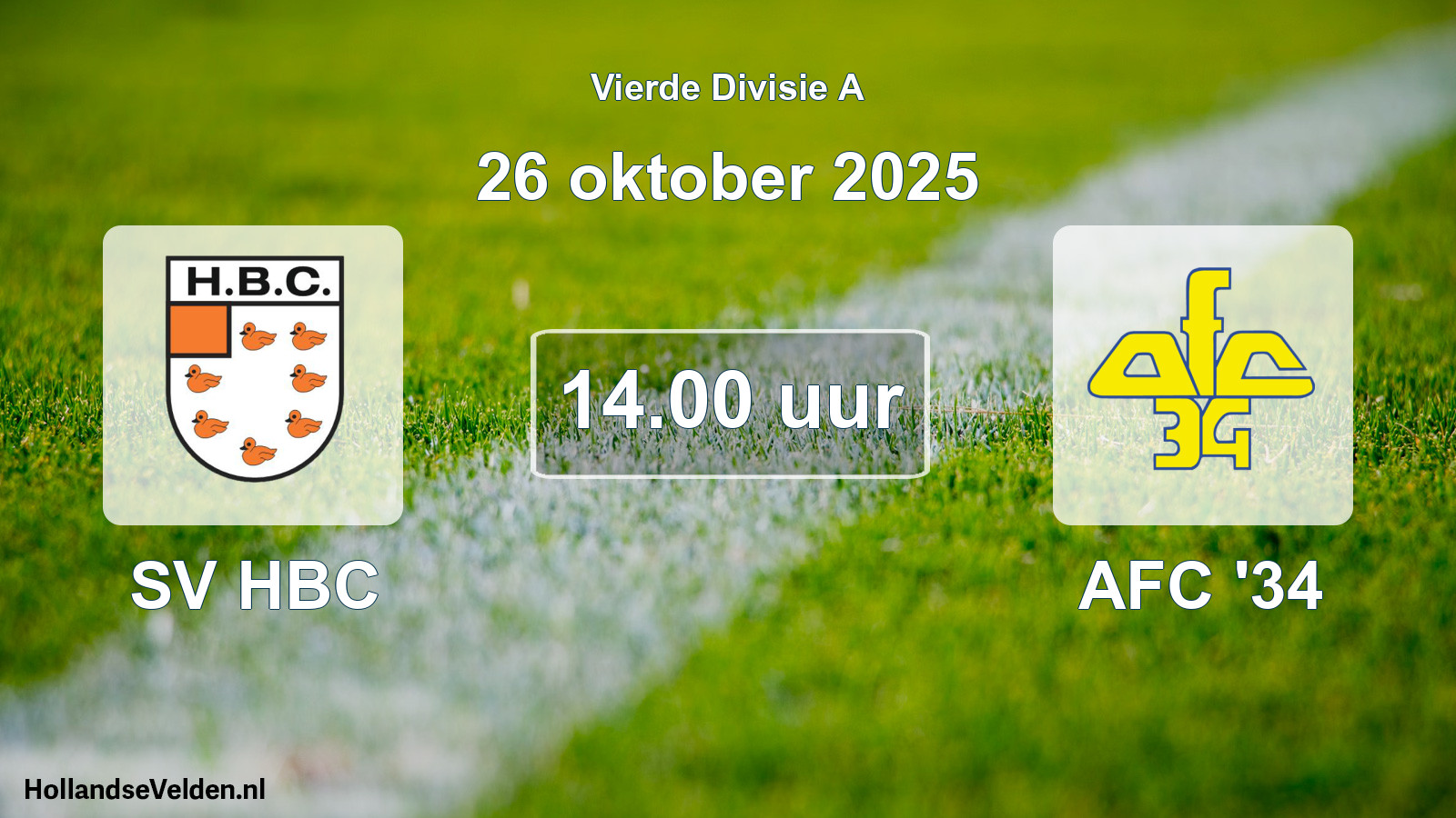 Geplande wedstrijd: SV HBC - AFC '34 (26 oktober 2025)