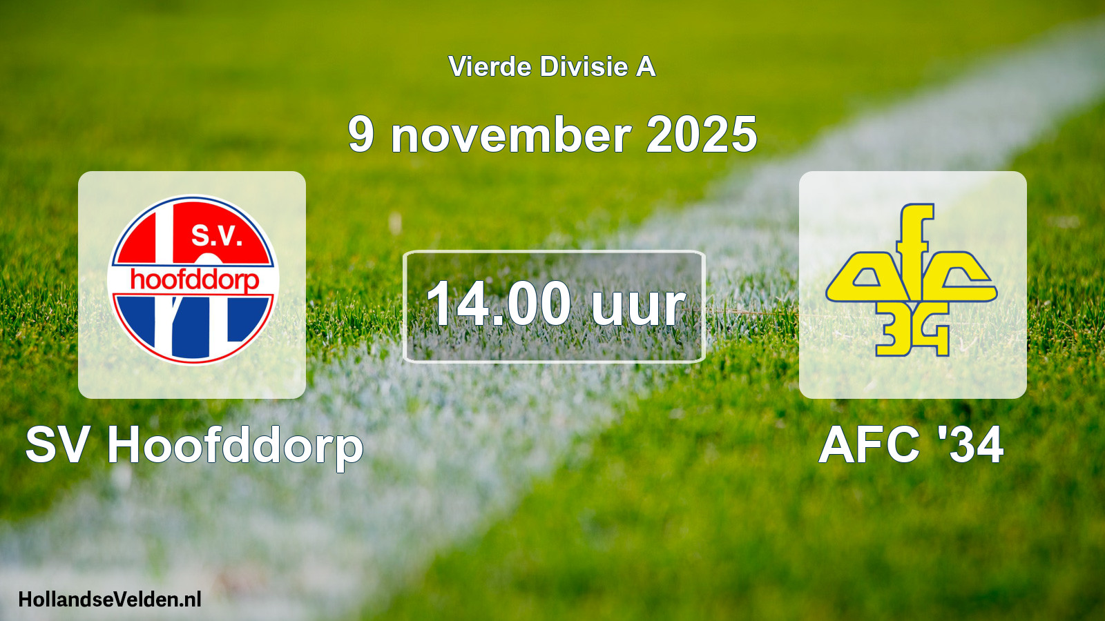 Geplande wedstrijd: SV Hoofddorp - AFC '34 (9 november 2025)