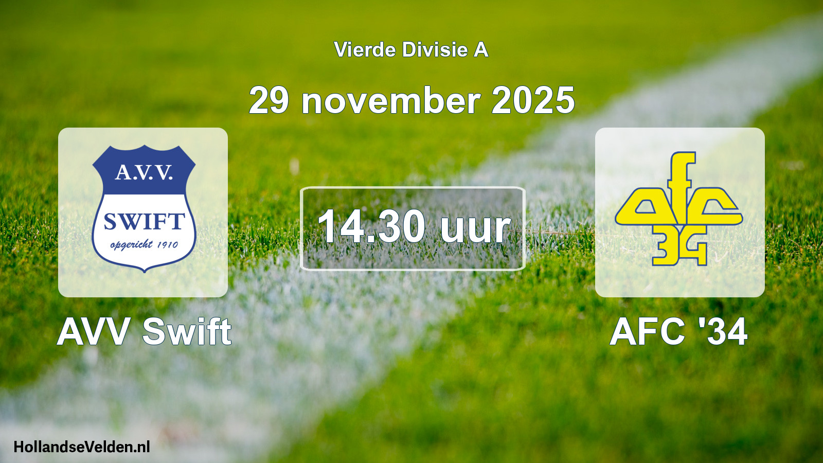 Geplande wedstrijd: AVV Swift - AFC '34 (29 november 2025)