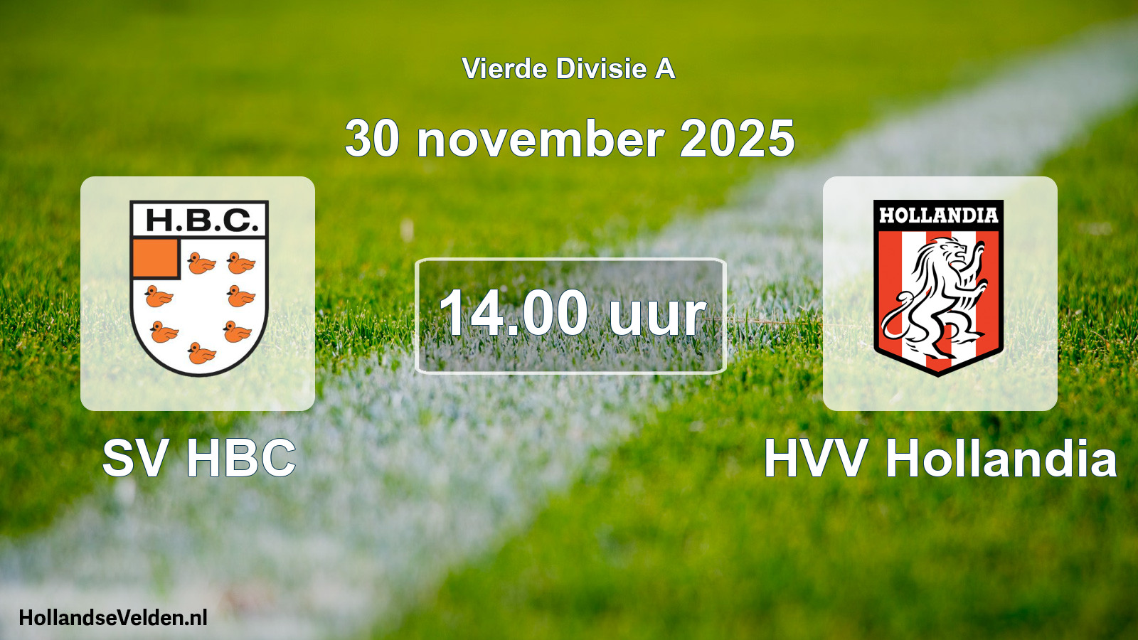 Geplande wedstrijd: SV HBC - HVV Hollandia (30 november 2025)