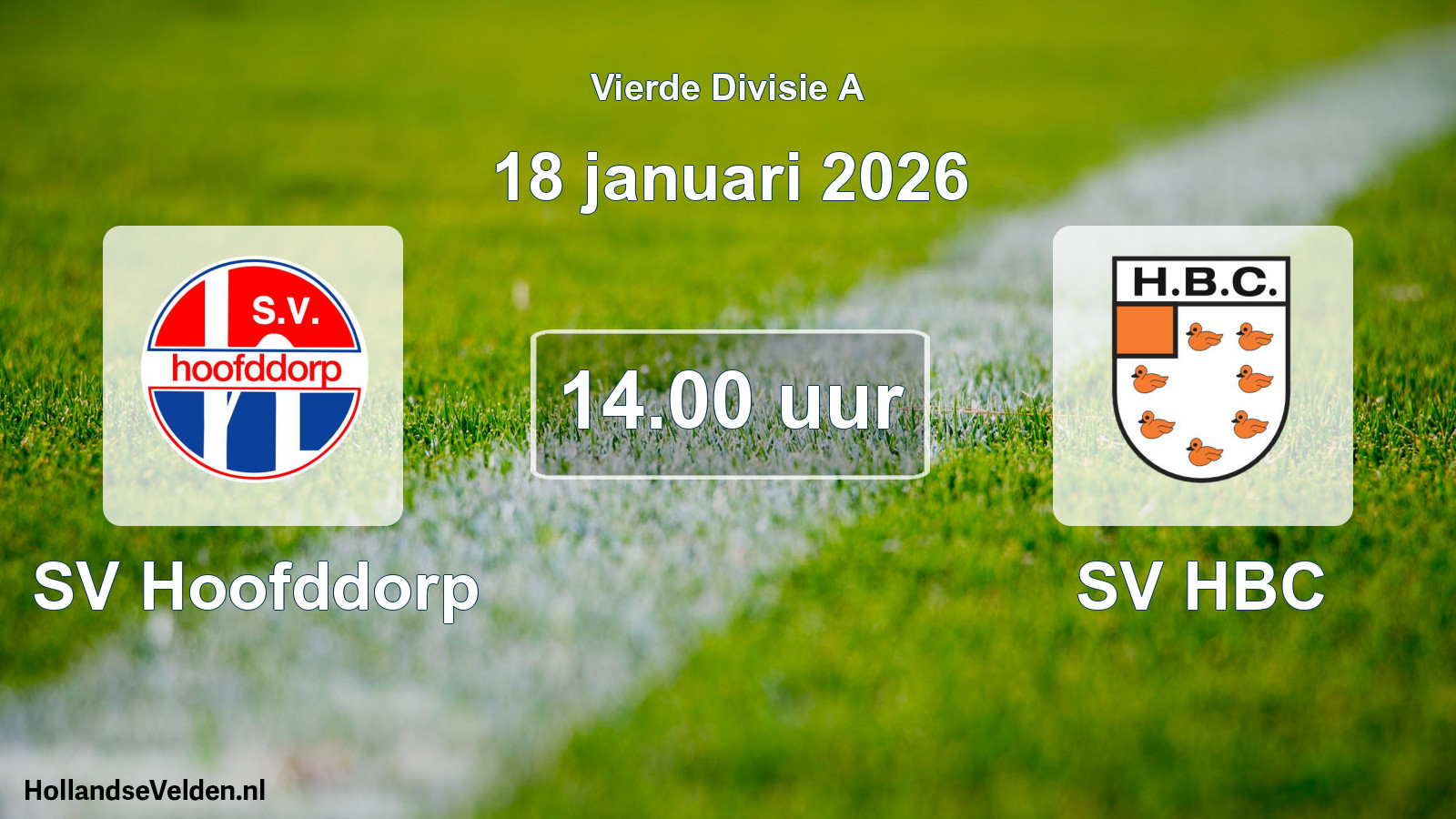 Geplande wedstrijd: SV Hoofddorp - SV HBC (18 januari 2026)