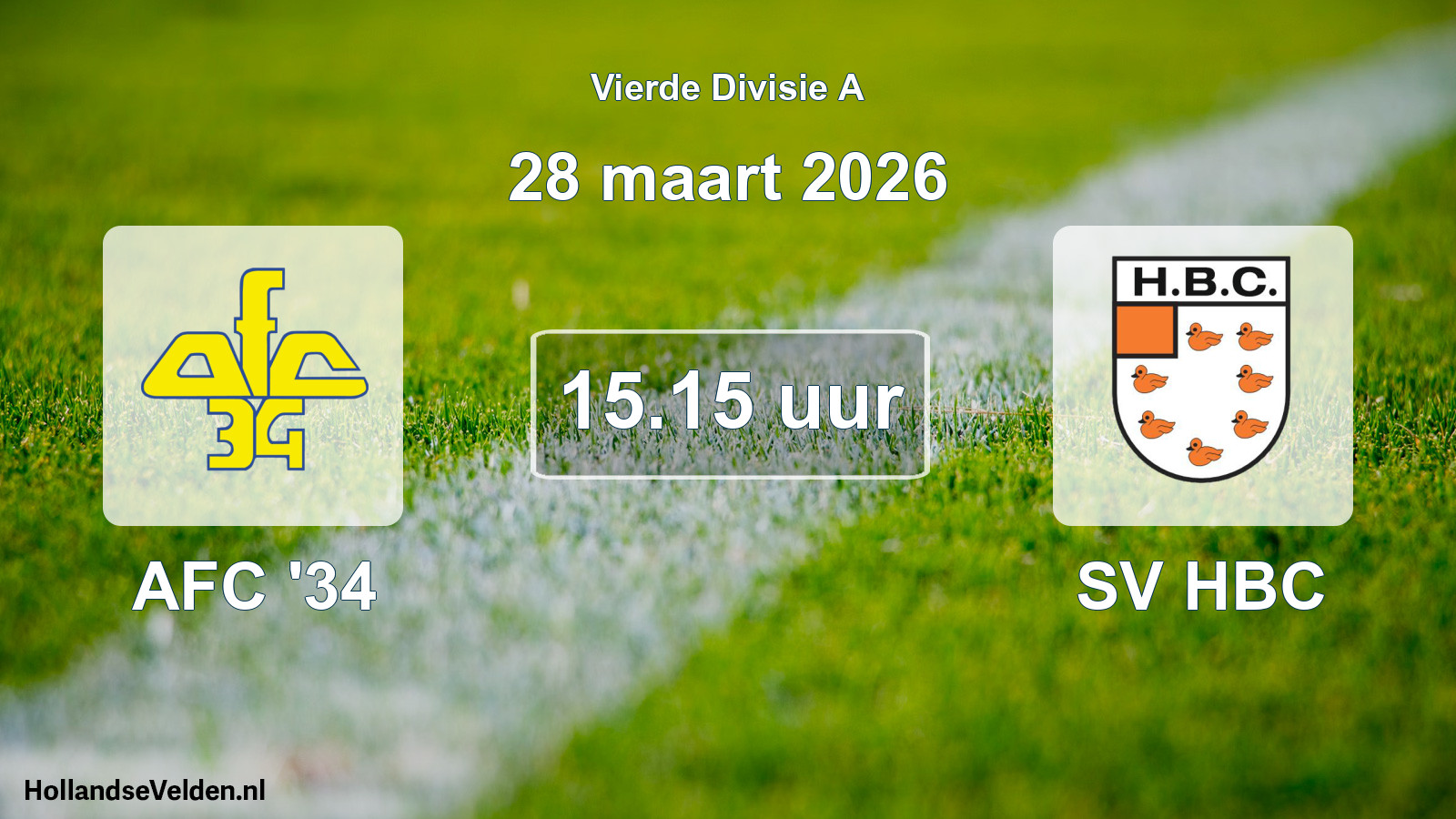 Geplande wedstrijd: AFC '34 - SV HBC (28 maart 2026)