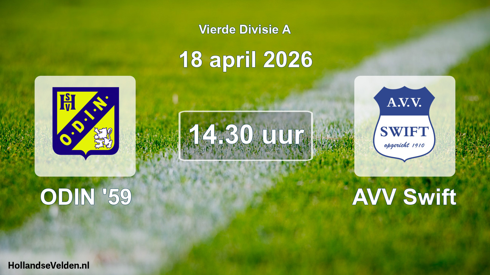 Geplande wedstrijd: ODIN '59 - AVV Swift (18 april 2026)
