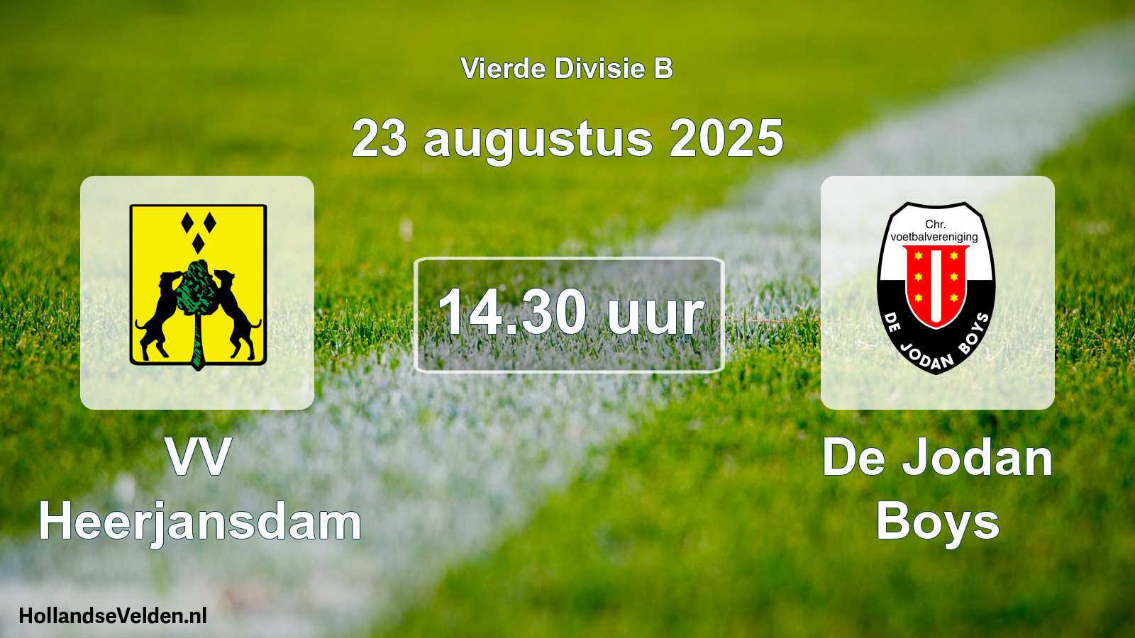 Geplande wedstrijd: VV Heerjansdam - De Jodan Boys (23 augustus 2025)