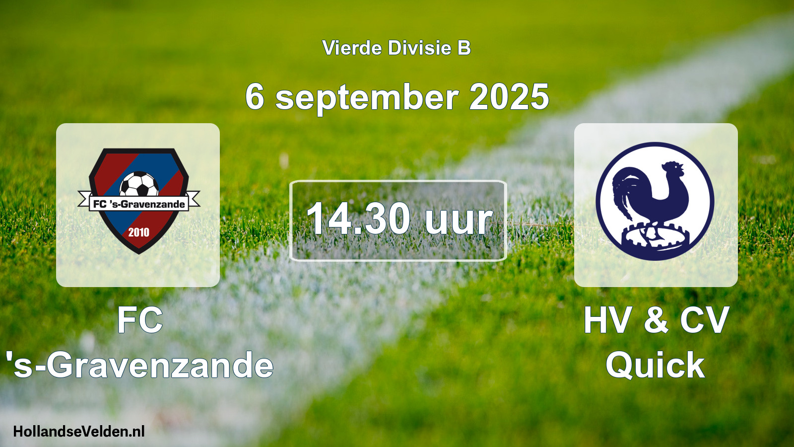 Geplande wedstrijd: FC 's-Gravenzande - HV & CV Quick (6 september 2025)