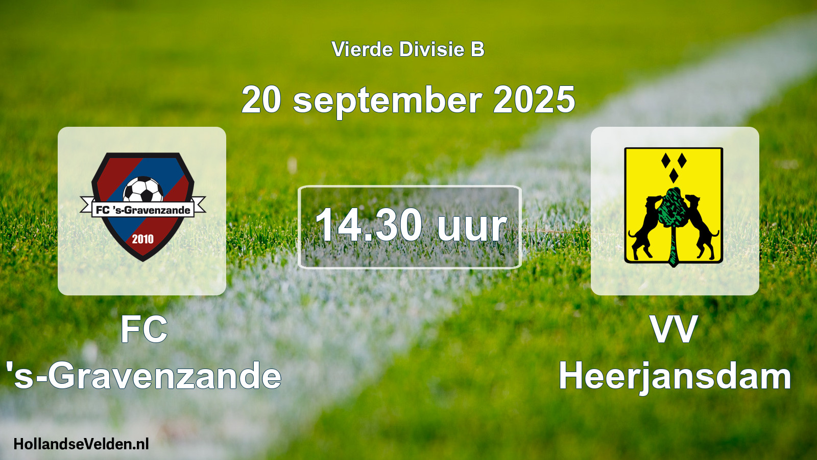 Geplande wedstrijd: FC 's-Gravenzande - VV Heerjansdam (20 september 2025)