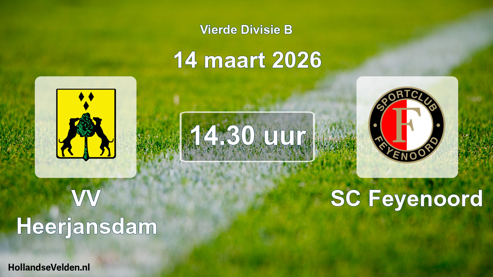Geplande wedstrijd: VV Heerjansdam - SC Feyenoord (14 maart 2026)