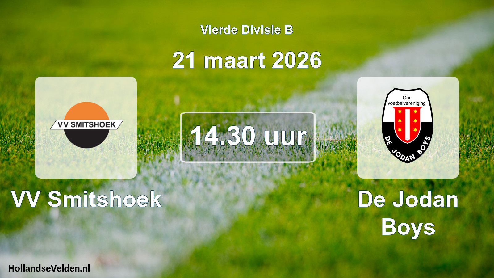 Geplande wedstrijd: VV Smitshoek - De Jodan Boys (21 maart 2026)