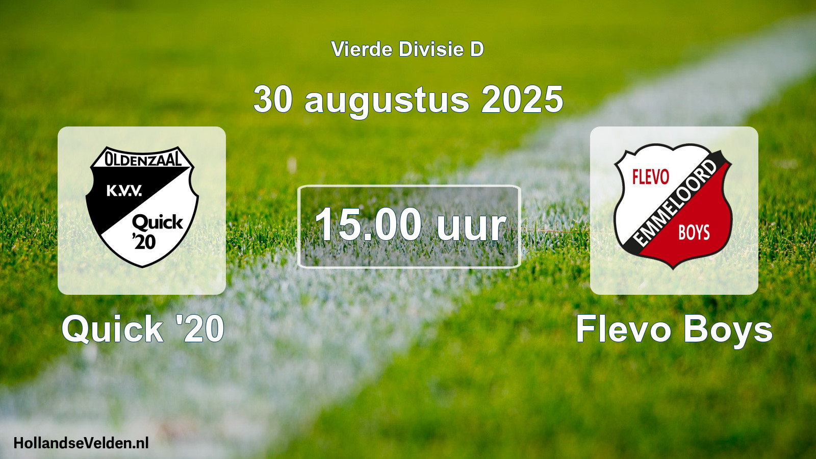 Geplande wedstrijd: Quick '20 - Flevo Boys (30 augustus 2025)
