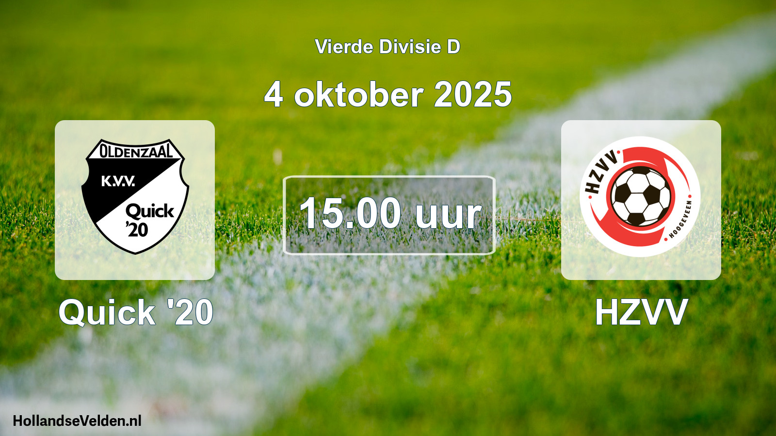 Geplande wedstrijd: Quick '20 - HZVV (4 oktober 2025)