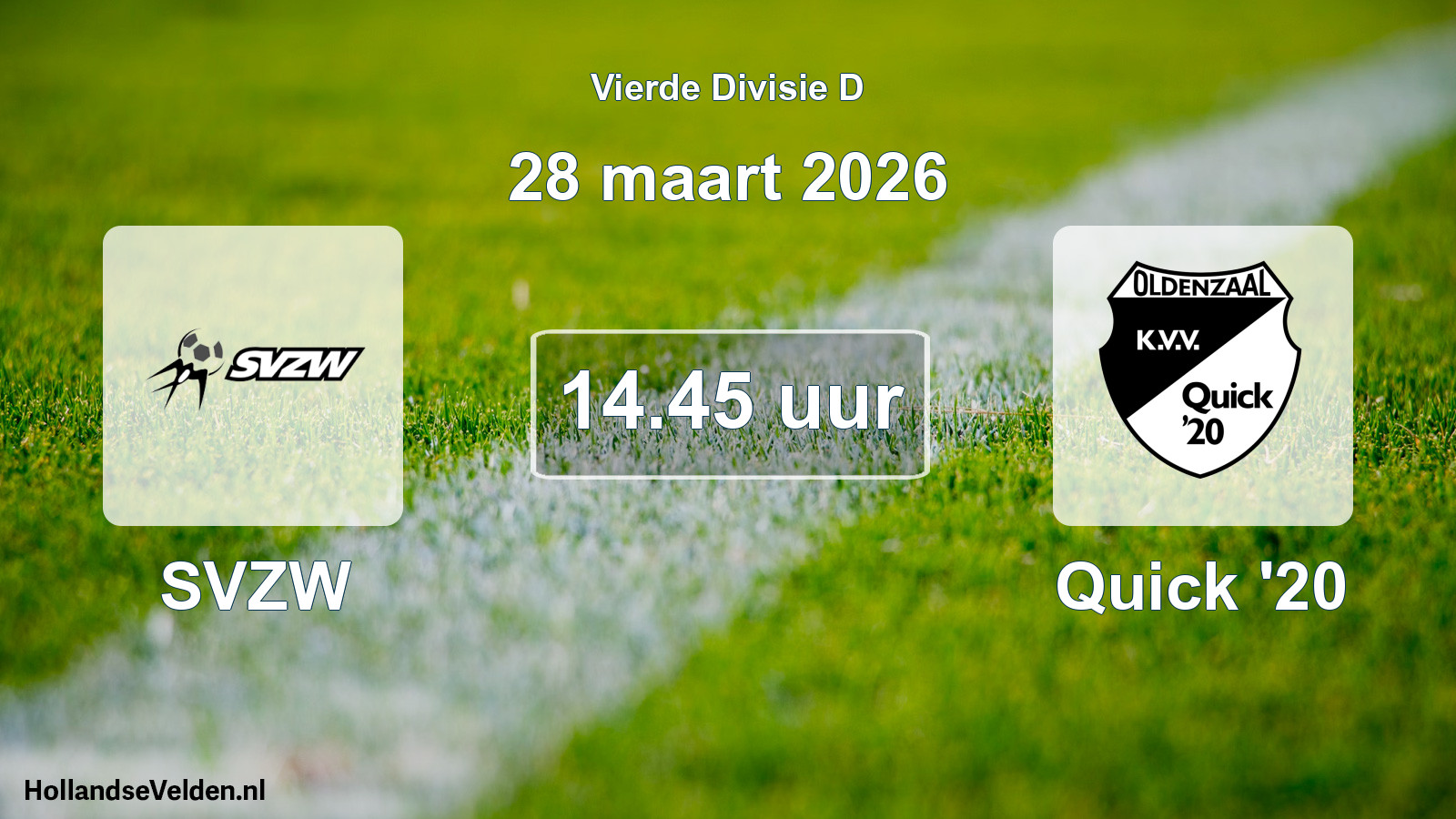 Geplande wedstrijd: SVZW - Quick '20 (28 maart 2026)