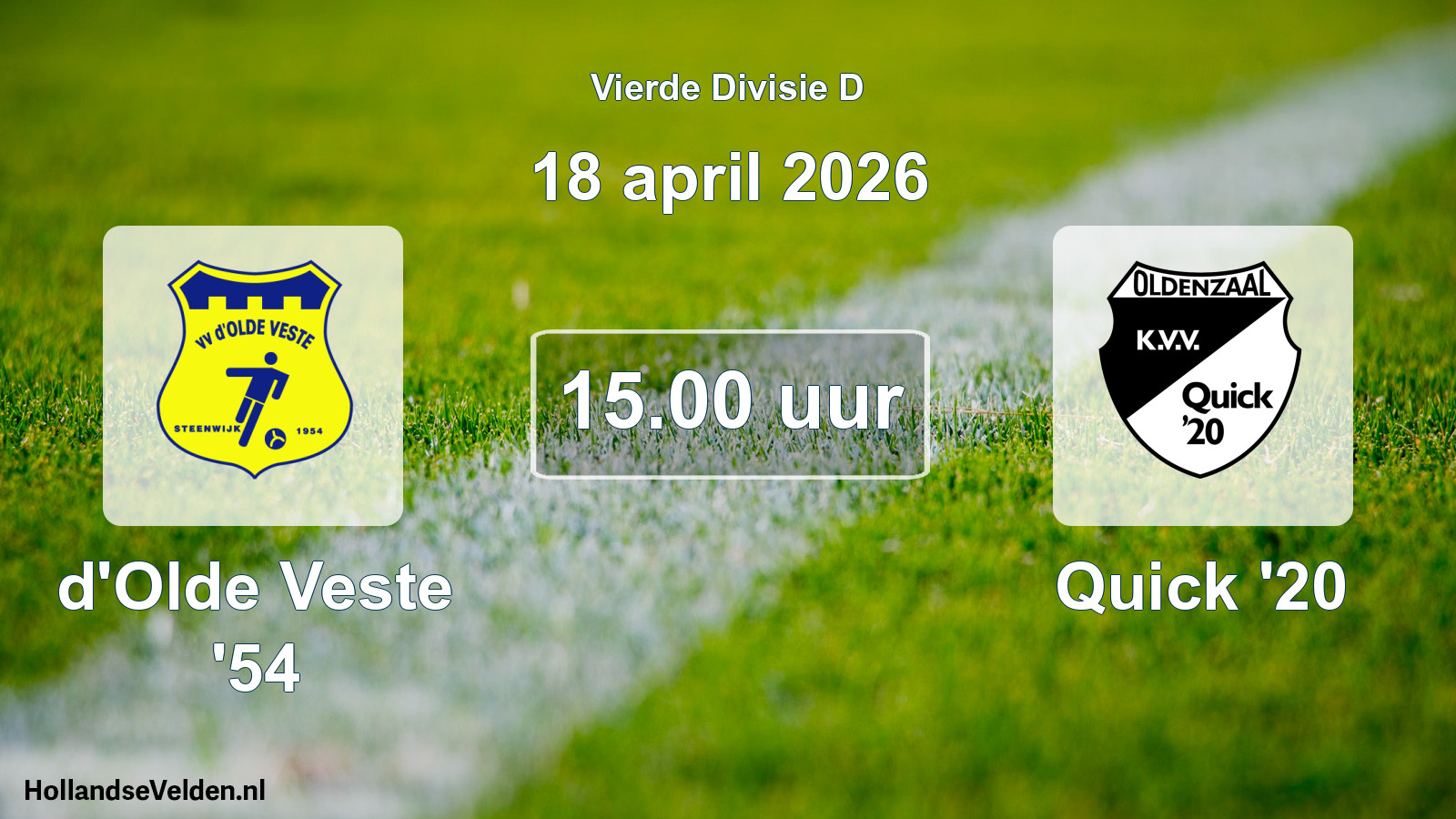 Geplande wedstrijd: d'Olde Veste '54 - Quick '20 (18 april 2026)