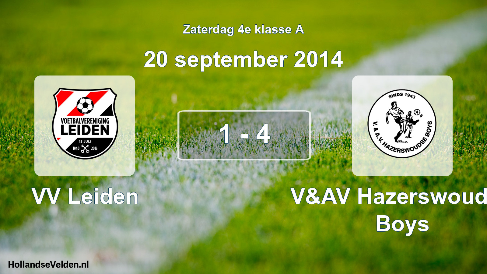 Gespeelde wedstrijd: VV Leiden - V&AV Hazerswoudse Boys 1 - 4 (20 september 2014)