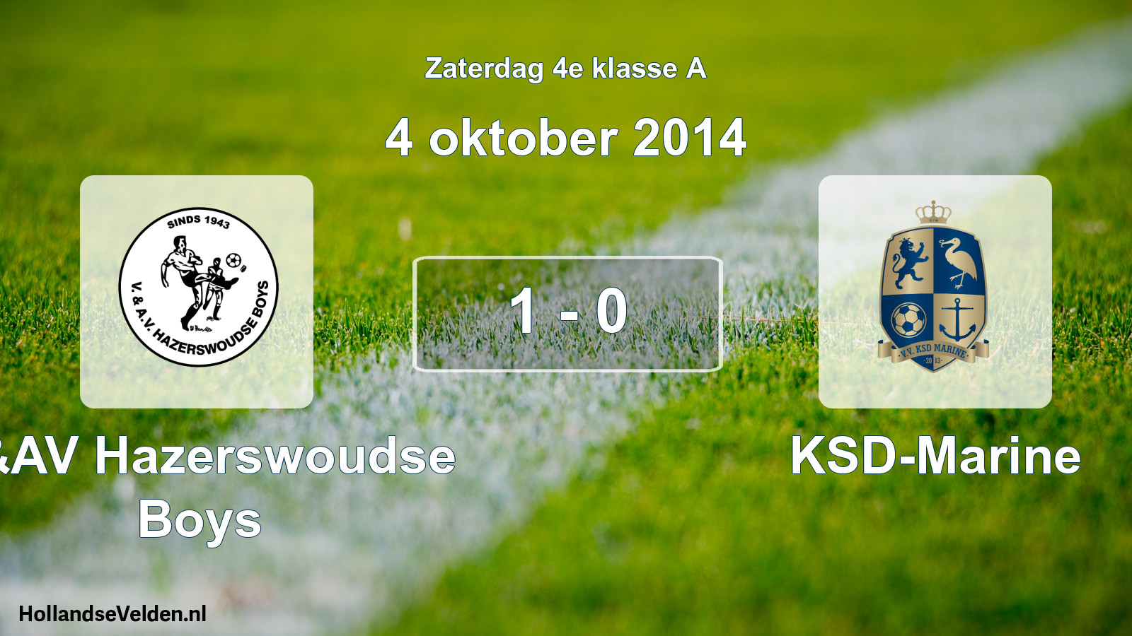 Gespeelde wedstrijd: V&AV Hazerswoudse Boys - KSD-Marine 1 - 0 (4 oktober 2014)