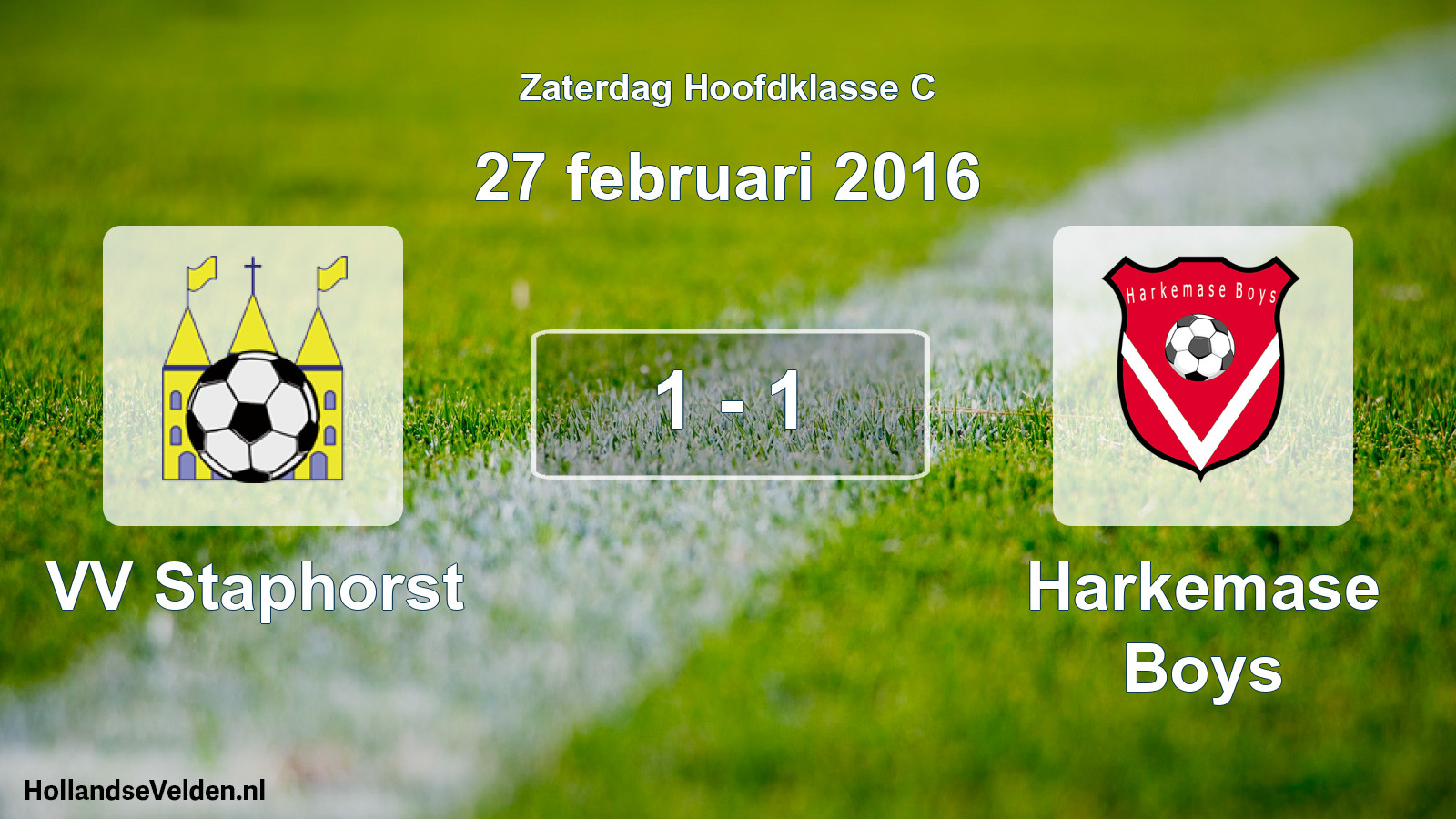 Gespeelde wedstrijd: VV Staphorst - Harkemase Boys 1 - 1 (27 februari 2016)