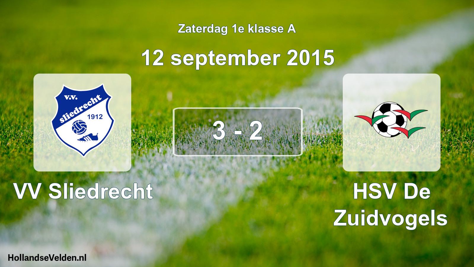 Gespeelde wedstrijd: VV Sliedrecht - HSV De Zuidvogels 3 - 2 (12 september 2015)