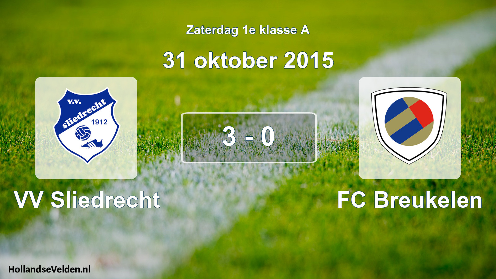 Gespeelde wedstrijd: VV Sliedrecht - FC Breukelen 3 - 0 (31 oktober 2015)