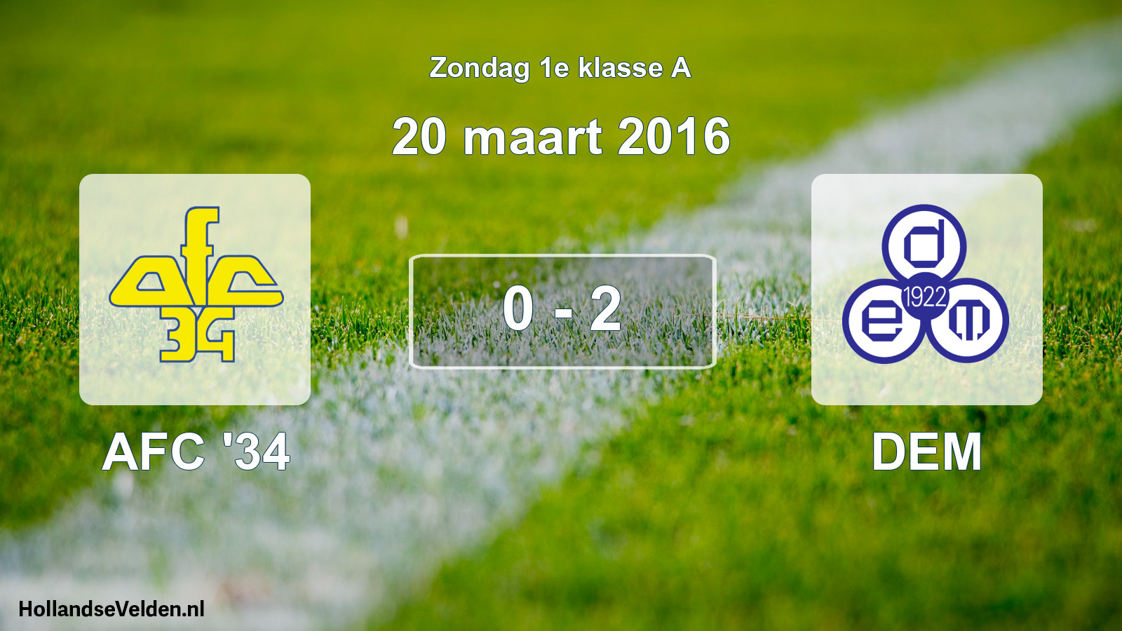 Gespeelde wedstrijd: AFC '34 - DEM 0 - 2 (20 maart 2016)