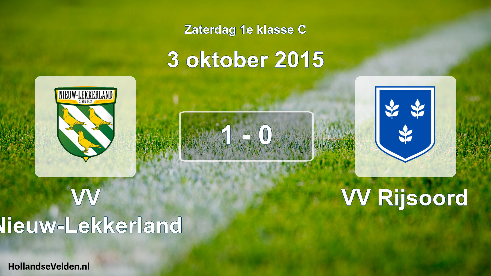 Gespeelde wedstrijd: VV Nieuw-Lekkerland - VV Rijsoord 1 - 0 (3 oktober 2015)