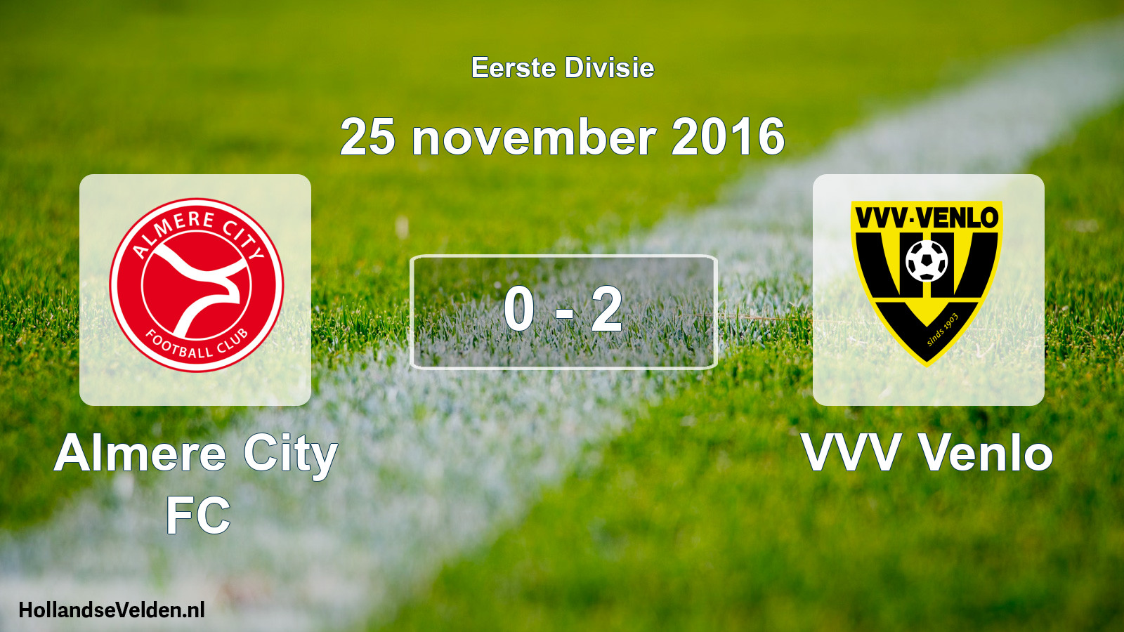 Gespeelde wedstrijd: Almere City FC - VVV Venlo 0 - 2 (25 november 2016)
