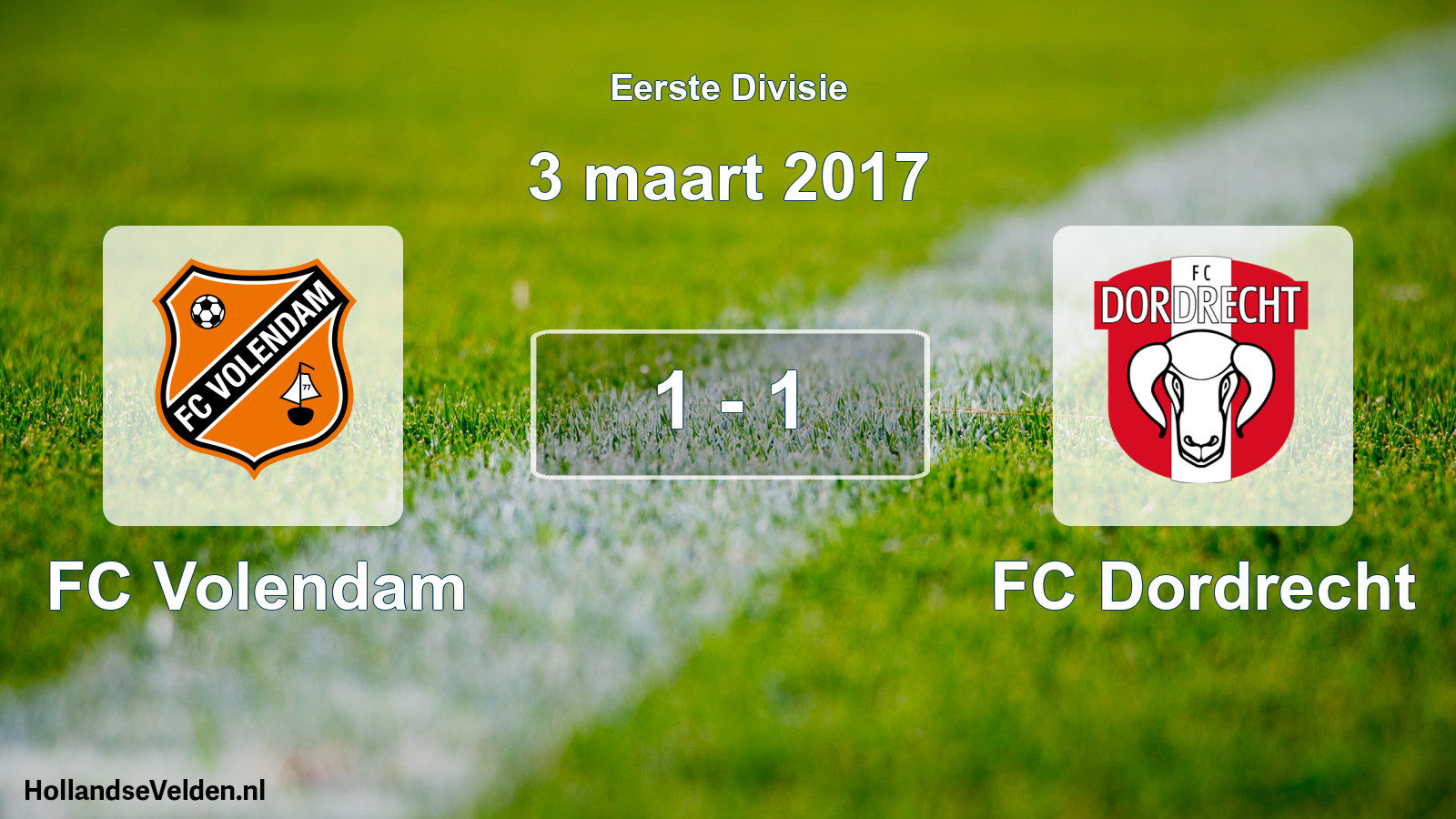 Gespeelde wedstrijd: FC Volendam - FC Dordrecht 1 - 1 (3 maart 2017)