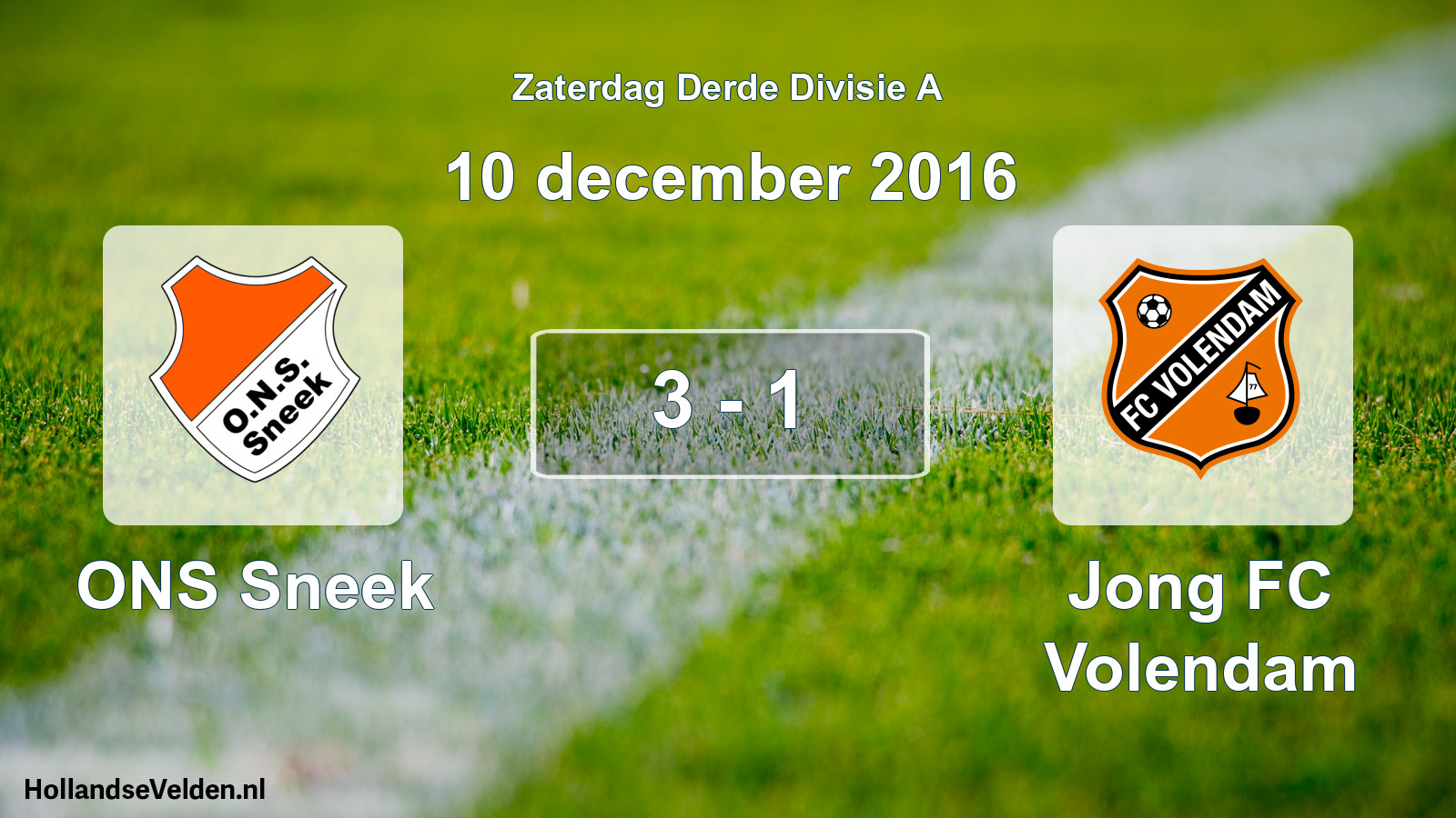 Gespeelde wedstrijd: ONS Sneek - Jong FC Volendam 3 - 1 (10 december 2016)
