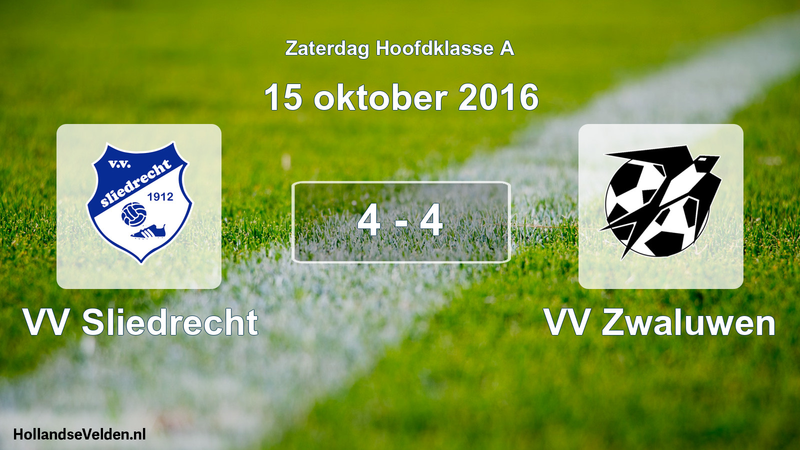 Gespeelde wedstrijd: VV Sliedrecht - VV Zwaluwen 4 - 4 (15 oktober 2016)