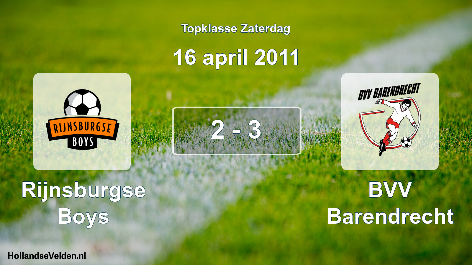 Gespeelde wedstrijd: Rijnsburgse Boys - BVV Barendrecht 2 - 3 (16 april 2011)
