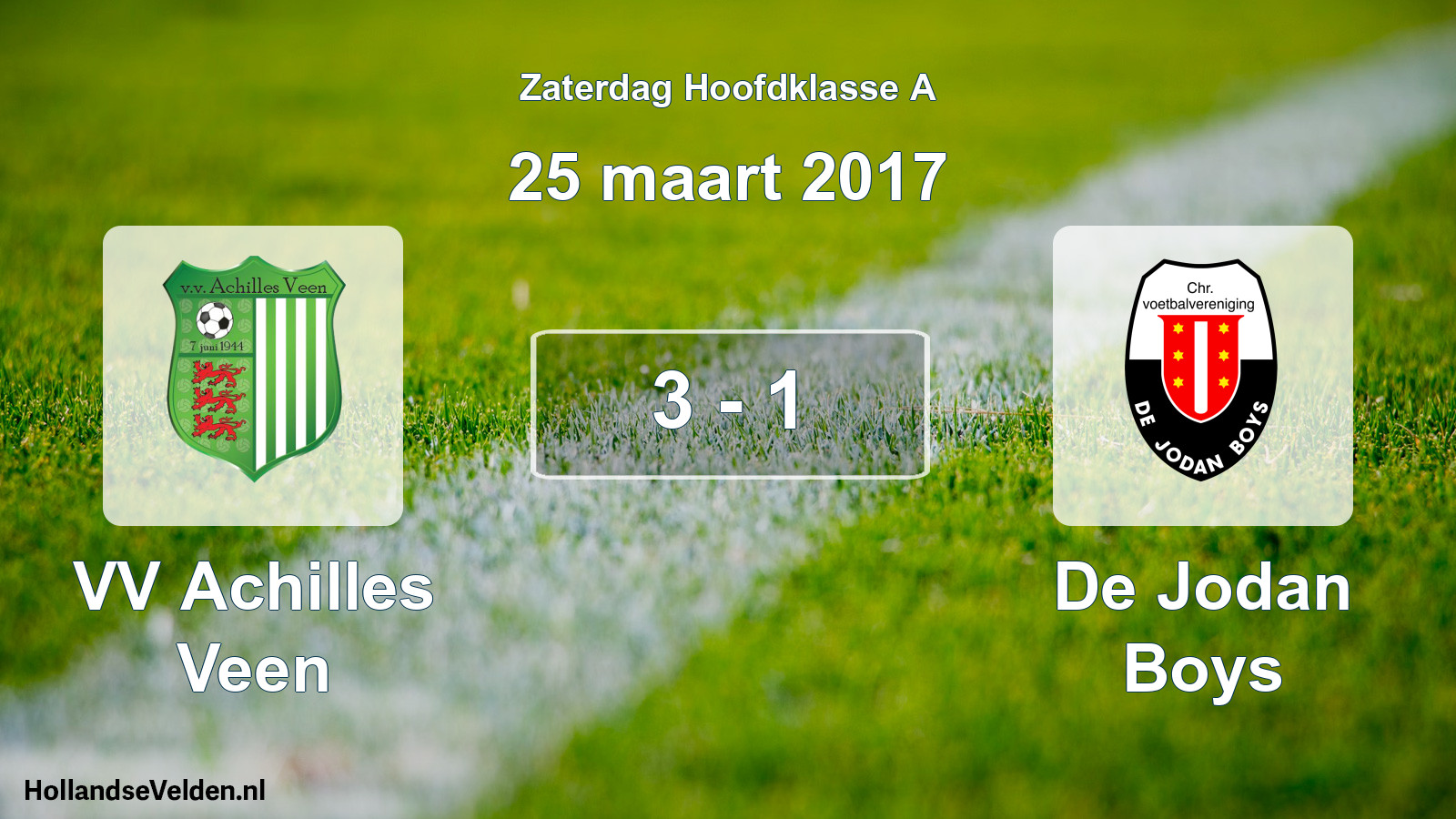 Gespeelde wedstrijd: VV Achilles Veen - De Jodan Boys 3 - 1 (25 maart 2017)